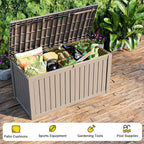 150 Gallon Deck Box,Resin Outdoor Storage Box with Lockable for Patio Furniture, Pool Accessories, Garden Tools Waterproof Outside Storage Box, Grey
