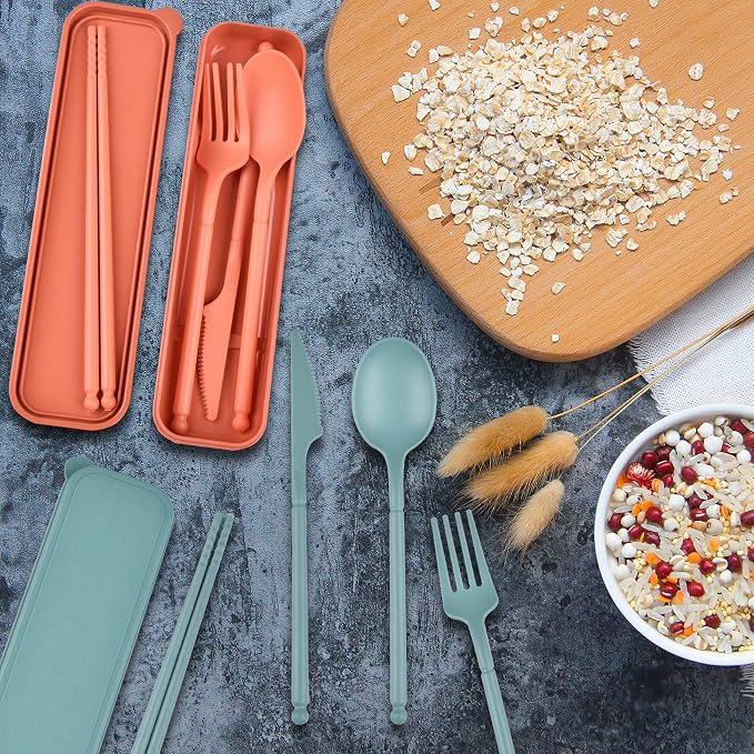 Travel Utensils with Case, Rrusable Utensils Set with Case, Plastic Cutlery Set Forks Spoon Tableware, Portable Camping Cutlery Set for Travel Picnic or Daily Use