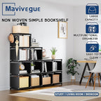 Mavivegue Book Shelf, 12 Cube Storage Organizer, DIY Bookcase, Metal Bookshelf,Tall Book case for Bedroom, Living Room,Office,Closet , Black Cubicle Rack