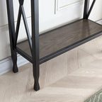 Leick Home 23005 Chisel & Forge Narrow Recliner Side Table with Shelf, Gray/Matte Black