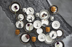 Lenox Dinnerware Set, Vintage Halloween 4-Piece Dessert Plate Set, Assorted, Set of 4 Ivory Porcelain Plates, Dishwasher Safe, Halloween Decor Indoor, Party Table Decorations (Black/White, 4 Piece)
