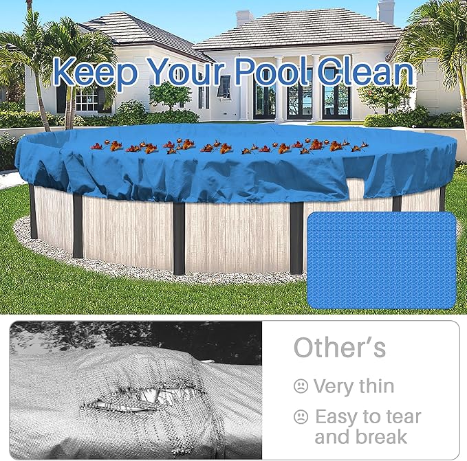 ECOOPTS 13 ft Round Pool Cover for Above Ground Pools, Swimming Pool Cover Protector Winter Safety Cover (Blue)