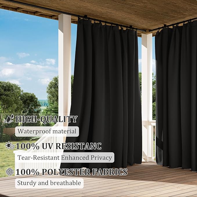 Gazebo Universal Replacement Privacy Curtain,12'×20' Gazebo Outdoor Waterproof Curtains, 4-Panels Sidewall Curtains with Double Zipper for Patio Canopy, Garden and Backyard (Curtain Only)