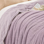 EMME Muslin and Fleece Twin Blanket Reversible - 60"*80" Lavender Soft Warm Throw Blankets for Couch Bed Picnic Travel Bed