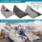 HUDDLE Original Stuffed Animal Bean Bag Storage Large Designer Beanbag Chairs for Kids Teens & Adults | Instant Clutter Clear for Stylish Moms - Stuffed Animal Storage Bean Bag Chair Grey Stripe