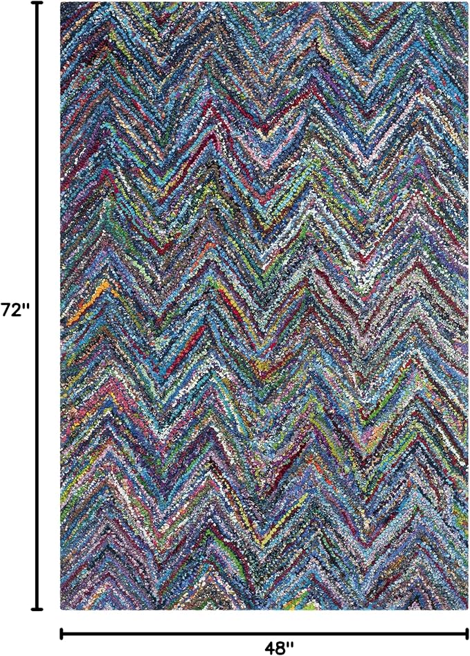 SAFAVIEH Nantucket Collection Accent Rug - 4' x 6', Blue & Multi, Handmade Modern Abstract Chevron Cotton, Ideal for High Traffic Areas in Entryway, Living Room, Bedroom (NAN141C)