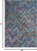 SAFAVIEH Nantucket Collection Accent Rug - 4' x 6', Blue & Multi, Handmade Modern Abstract Chevron Cotton, Ideal for High Traffic Areas in Entryway, Living Room, Bedroom (NAN141C)