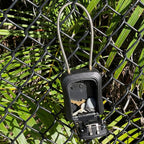Iron Lock® Medium Key Lock Box with Code, 15-in Steel Cable Shackle (Black) | Built-in key hooks + catch tray; hangs on handles, gates, fences or a hasp; wall-mountable; dial cover; no batteries