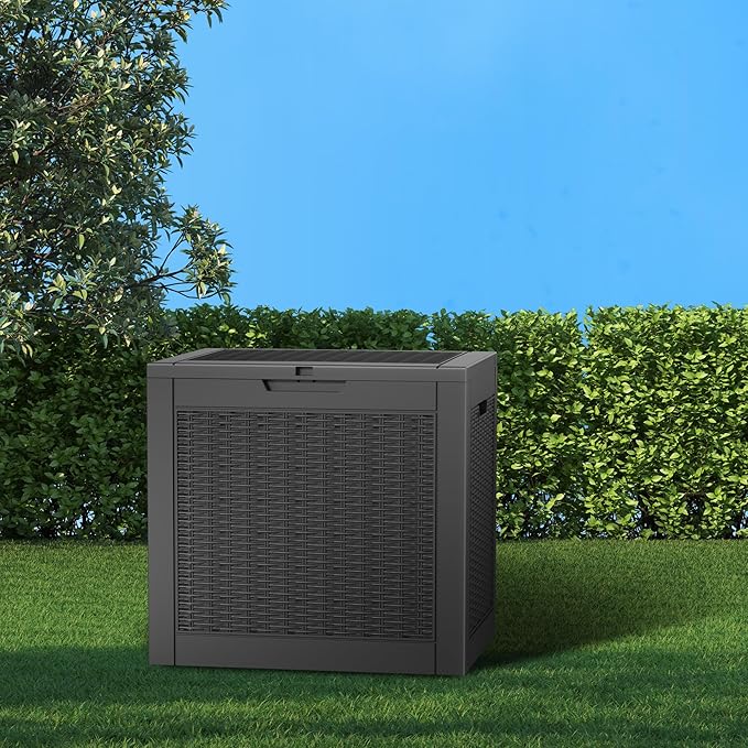 31 Gallon Outdoor Storage Box – Resin Deck Box with Lockable Lid, Waterproof Patio Furniture Storage for Tools, Garden & Yard Organization