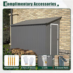 8x4 FT Outdoor Storage Shed, Metal Shed with Lockable Door, Sloping Roof, All-Weather Lean to Resin Shed for Garden, Backyard, Patio, Lawn (Gray)