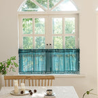 Sutuo Home Boho Valance Curtains for Kitchen Crochet Lace Sheer Bohemian Hollow Knitted with Tassels, Privacy Vintage Rustic Farmhouse Drapes, Rod Pocket 1 Panel 59" W x 18" L, Turquoise
