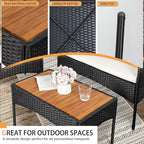 Shintenchi 4-Piece Patio Furniture Set, Outdoor Wicker Patio Conversation Furniture Set with Cushions and Wooden Tabletop for Paito Lawn Backyard, White Cushion