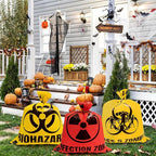 CNhoqc Halloween Lawn Trash Bags - 6Pcs Zombie Warning Reusable Waste Bags with Twist Ties, Fallen Leaf Grass Clipping Trash Container, Heavy-Duty Plastic for Biohazard Parties Outdoor Decorations
