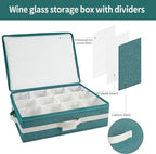 Mug Storage Box with Divider, Tea Cup and Coffee Mug Storage Container with Zipper Cover and Reinforced Handle, Hard Shell, Stackable, Foldable, 17.32 x 13.39 x 5.51 Inches (Green White, 2 Sets)