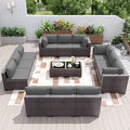Patio Furniture Set 14-Pieces Outdoor Furniture for Backyard Wicker Sectional Sofa Set, Rattan Patio Conversation Set with Thickened Cushions and Glass Coffee Table, Grey