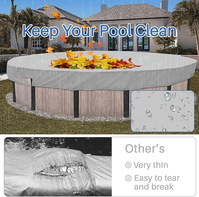 ECOOPTS 6 ft Waterproof Round Polyester Pool Cover for Above Ground Pools, Swimming Pool Cover Protector Winter Safety Cover (Light Grey)