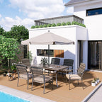 Pamapic 8504 Patio Dining 7 Piece, Outdoor Wicker Furniture Set for Backyard Garden Deck Poolside/Iron Slats Table Top, Removable Cushions, 7 Pack, Beige