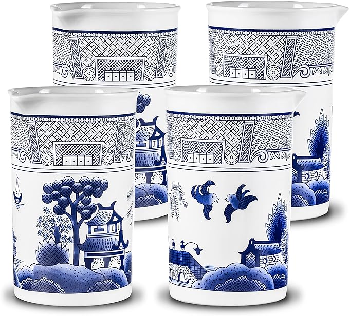 PIÑA BARWARE Seamless Professional Porcelain Mixing Glass – 600mL / 20oz (Traditional Blue Willow Pattern, 4)