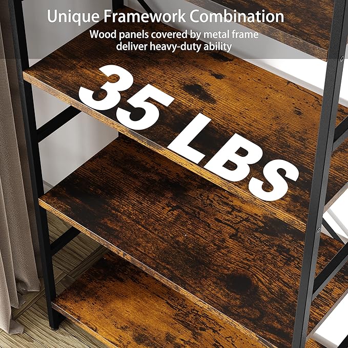 Shintenchi 2 Pieces 5 Tiers Bookshelf, Classically Tall Bookcase Shelf, Industrial Book Rack, Modern Book Holder in Bedroom/Living Room/Home/Office, Storage Rack Shelves for Books/movies-Rustic Brown