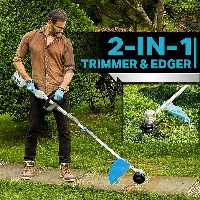 RB 17" Cordless String Trimmer, 40V Lithium Battery Weed Wacker with 4.0Ah Battery & Fast Charger & .095'' line, 2 in 1 Grass Trimmer and Edger, 2-Speed Adjustable, Low Vibration Lawn Garden Tool