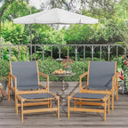 Greesum 4 Piece Furniture Outdoor Acacia Wood Chair with Ottoman for Porch, Balcony, Deck, Patio, Backyard, Gray