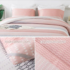 Andency Stripe Comforter Set Full Size (79x90 Inch), 3 Pieces Pink Patchwork Striped Comforter, Soft Microfiber Down Alternative Comforter Bedding Set with Corner Loops