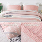 Andency Stripe Comforter Set Twin Size (66x90 Inch), 2 Pieces Pink Patchwork Striped Comforter, Soft Microfiber Down Alternative Comforter Bedding Set with Corner Loops