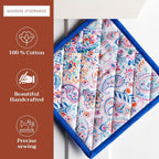 Maison d' Hermine Pot Holders 100% Cotton Potholders (8" x 8", Pack of 1) | Heat Resistant Hot Pads with Loop BBQ Cooking Baking Farmhouse Kitchen Handling Hot Pans Spring Summer - Indian Floral
