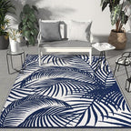 GENIMO Outdoor Rug 5' x 8' Waterproof for Patio Clearance, Reversible Plastic Straw Camping Carpet, Lightweight Mats for Rv, Backyard, Deck, Porch, Picnic, Beach, Balcony, Blue & White