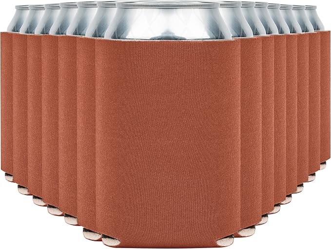 Blank Beer Can Cooler Sleeves (60-Pack) Soft Insulated Beer Can Coolies - HTV Friendly Blank Koolies in Bulk for Beer Cans & Bottles - Coolie Blanks for Vinyl Projects & Wedding Favors (Burnt Orange)
