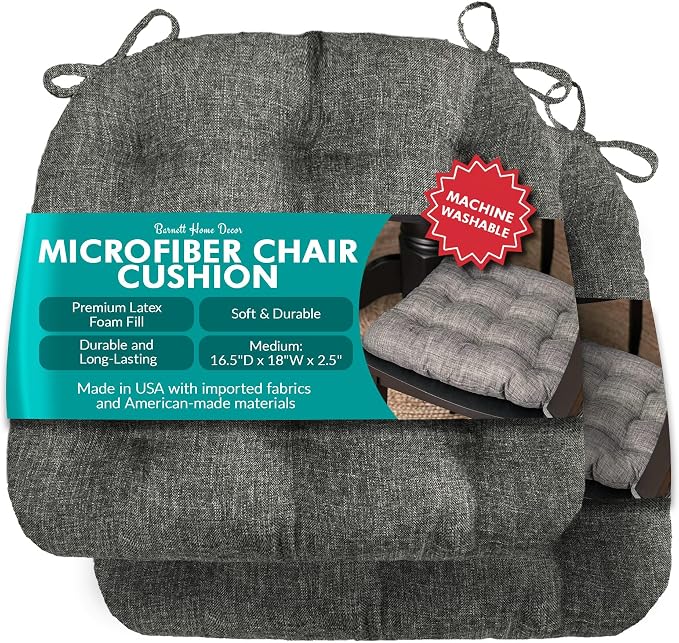 Barnett Home Decor Hayden Chair Cushions, Size Small, Pack of 2 – Grey (Gray) – Linen Look