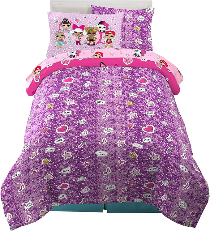 Franco Kids Bedding Super Soft Comforter and Sheet Set with Sham, 5 Piece Twin Size, LOL Surprise