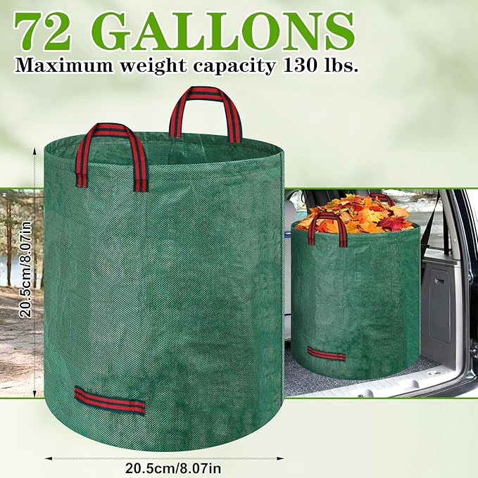 Reusable Yard Waste Bags, 72 Gallons Leaf Bags with Reinforced Handles,Heavy Duty Garden Waste Bag,Collapsible Trash Bag for Lawn Debris Leaves Grass Clippings(3 Packs)