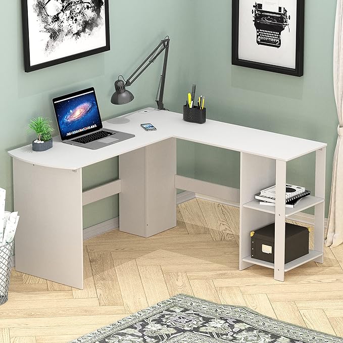 SHW L-Shaped Home Office Wood Corner Desk, White