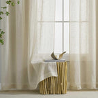 Home Brilliant Linen Blend Semi Sheer Curtains for Kitchen Window, Half Beige Panels, 54 x 45 inch Long, Set of 2
