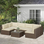 SUNVIVI OUTDOOR 7 Piece Patio Sectional Sofa Outdoor All Weather Brown PE Wicker Furniture Set, Paito Conversation Sofa Set with Glass Table, Removable Beige Cushions