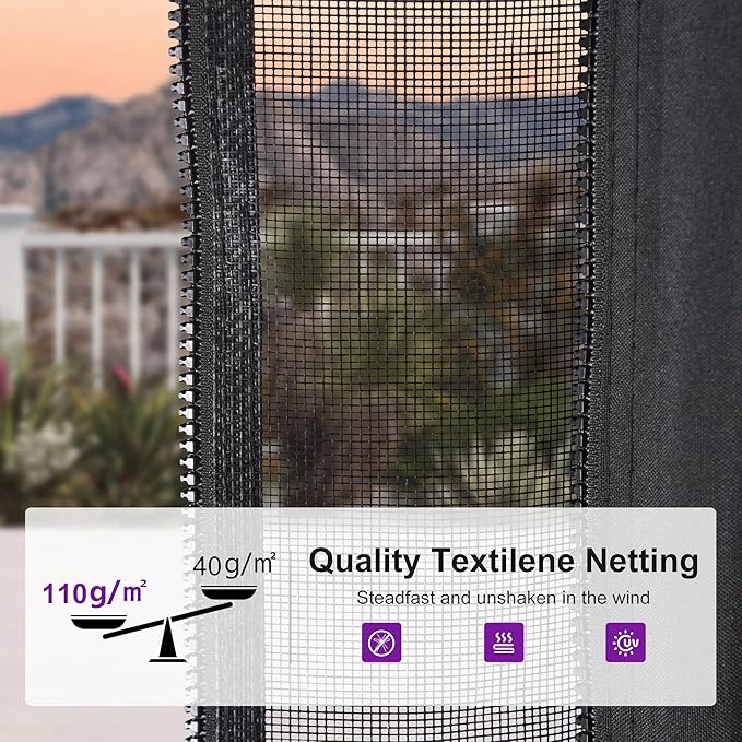 PURPLE LEAF 10' X 12' Hardtop Gazebo Outdoor Wood Grain Aluminum Frame Galvanized Steel Double Roof Gazebos with String Lights for Patio Deck Backyard Garden