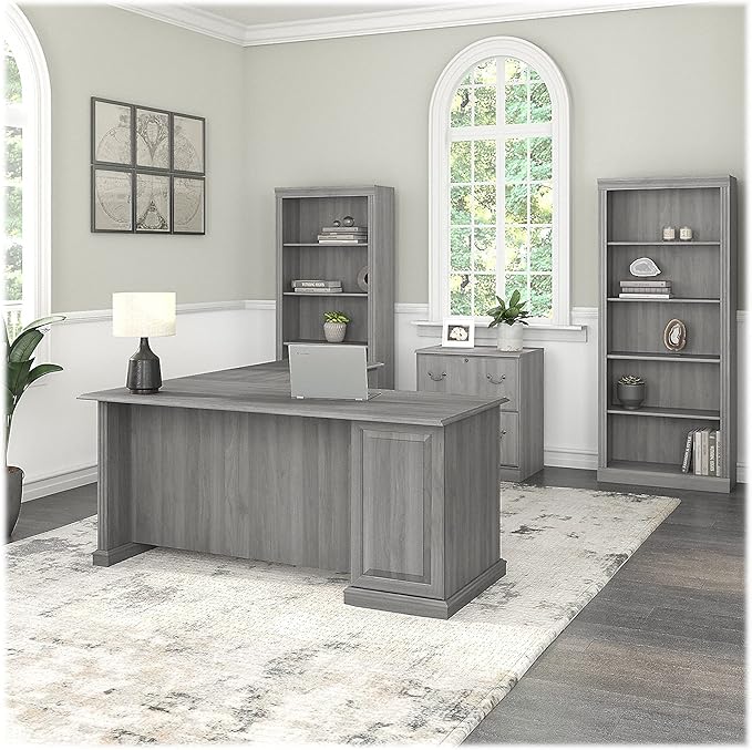 Bush Furniture Saratoga Tall 5 Shelf Bookcase in Modern Gray