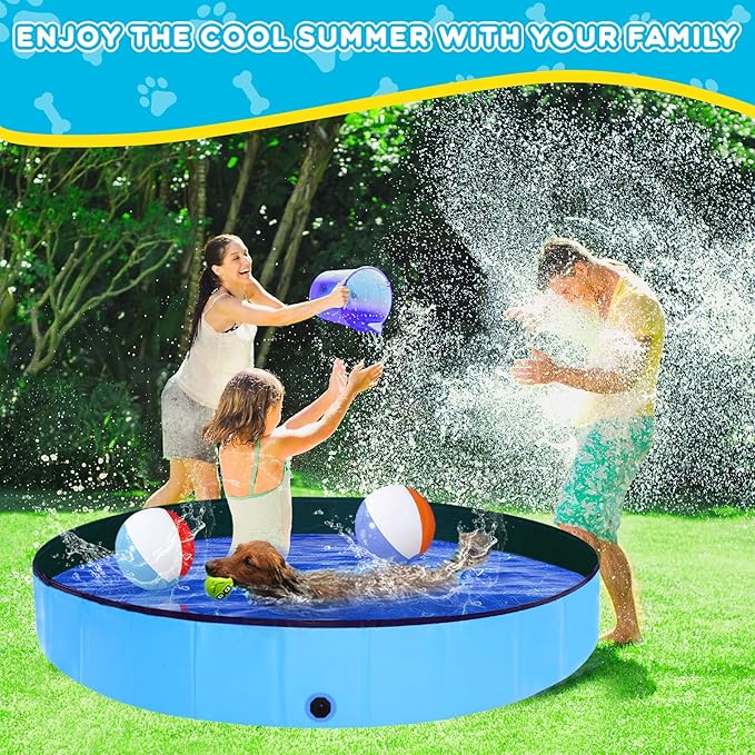 Foldable Dog Pool - 71" x 12" Anti-Slip Portable Dog Swimming Pool, Hard Plastic Collapsible Kiddie Pool for Outdoor and Indoor for Pets Dogs Cats and Kids