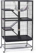 Prevue Pet Products Ferret Stack Two Story Ferret Home - Portable Stand, Escape Proof Lock, Includes Hammock & Ramps, Expandable Two Story Cage Stacking System with Wheels - Black