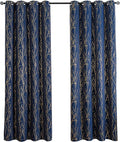 Grommets Blackout Long Window Curtains Navy Blue Gold-52W*95L 2PCS Drapes for Bedroom