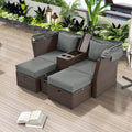 2-Seater Outdoor Patio Convertible Sunbed, All Weather Rattan Double Daybed Couch Foldable Awning, Cushions and Storage Boxes, Loveseat Sofa Set for Garden, Poolside, Balcony, Ab-Aa-Grey
