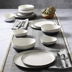 Gibson Elite Rhinebeck 16-Piece Double Bowl Dinnerware Set, Service for 4 – White and Black Stoneware Plates and Bowls