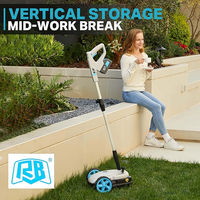 RB 9" Small Lawn Mower for Small Spaces, 40V 2Ah Battery & Charger, Ultra-Light Mini Cordless Lawn Mower with Brushless Motor, 3 Cutting Heights, One-Hand Steering, Upright Storage for Tiny Yards