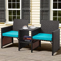 Shintenchi Wicker Patio Conversation Furniture Set with Detachable Chairs & Table and Two Removable Cushions,Rattan Wicker Lover Chair for Patio,Garden, Courtyard and Lawn Backyard (Blue)