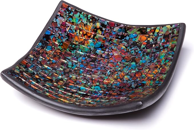 Red Co. Glass Mosaic Ceramic Catch-All Tray, Decorative Accent and Centerpiece Plate - Squared 8 inches
