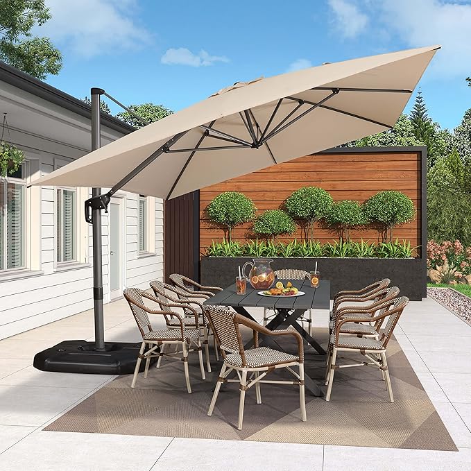PURPLE LEAF 10' X 13' Patio Umbrella Outdoor Cantilever Rectangle Umbrella Aluminum Offset Umbrella with 360-degree Rotation for Garden Deck Pool Patio, Beige
