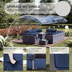 Kullavik 15PCS Outdoor Patio Furniture Set with 43" 55000BTU Gas Propane Fire Pit Table PE Wicker Rattan Sectional Sofa Patio Conversation Sets,Dark Blue