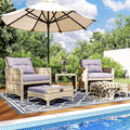 Pamapic 5 Pieces Outdoor Patio Wicker Chairs Set with Ottoman .Outside Conversation Furniture Set with Cushions and Coffee for Balcony Porch Lawn Garden Table (Purple Cushion + Grey Rattan)