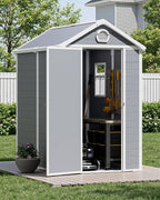 6x4.5 Resin Outdoor Storage Shed with Enhanced Roof Runoff & Floor, Secure Hidden Screws Design, Durable Build for Deck, Pool Supplies, and Versatile Storage, Aritic Light Grey